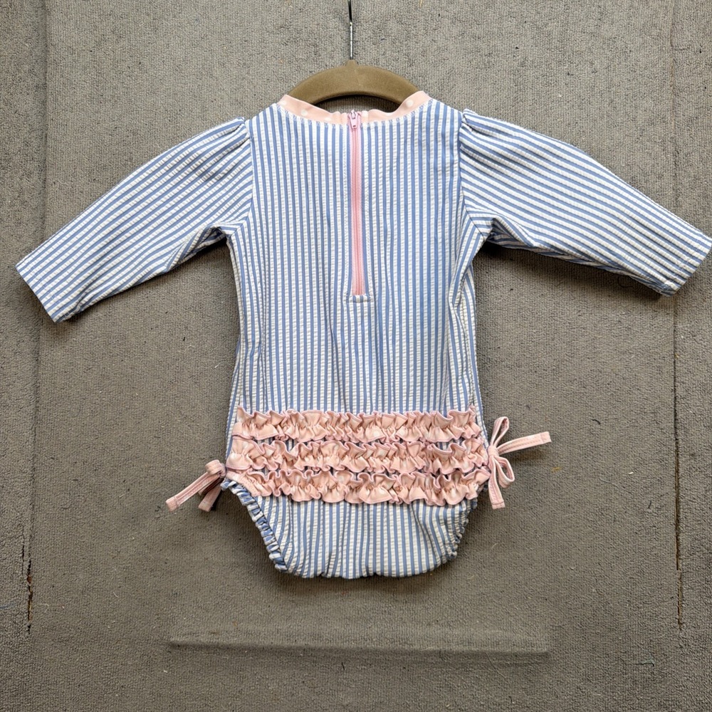 Ruffle Butts Bubble Romper Long Sleeve Stripe‎ Ruffle Back 6-12 Months